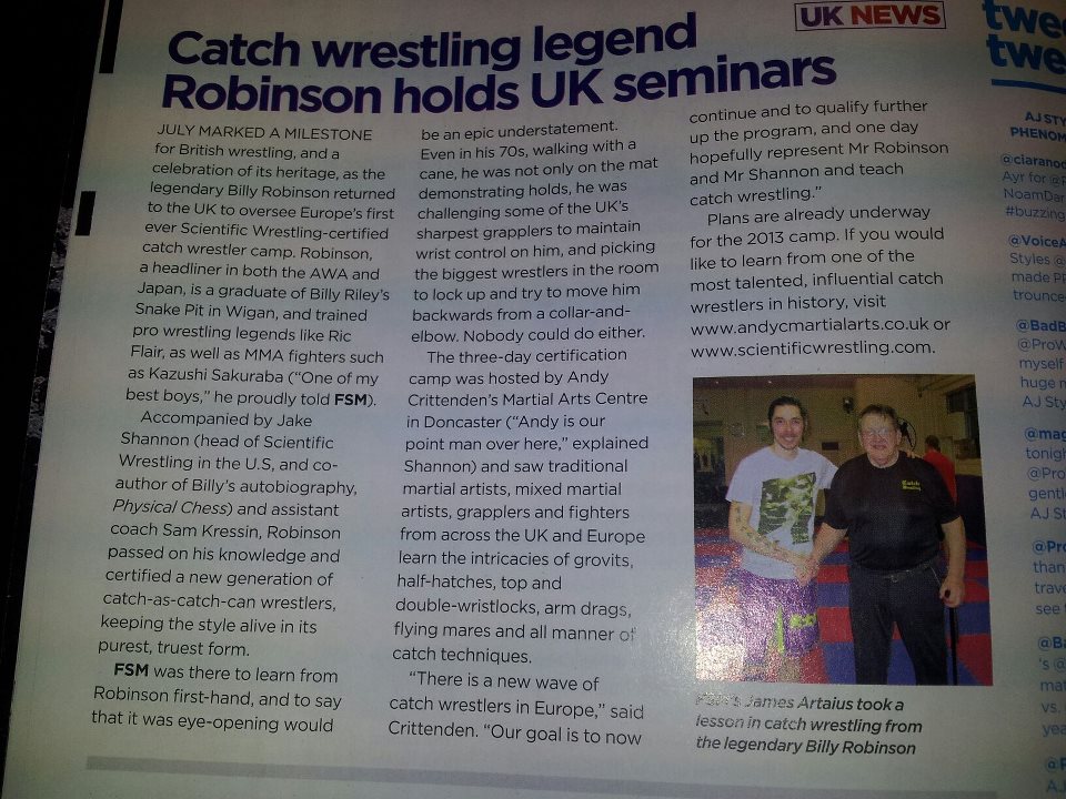 UK Martial Arts Magazine Mentions Sam Kressin in Coverage of Billy Robinson’s Catch Wrestling Seminar